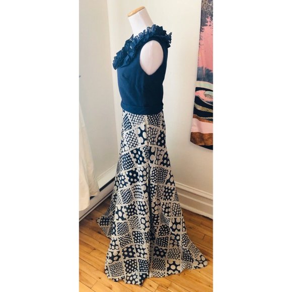 Rare Authentic Vintage Miss Elliette Polka Dot Ruffle Neck Maxi Dress Size M - Picture 3 of 9